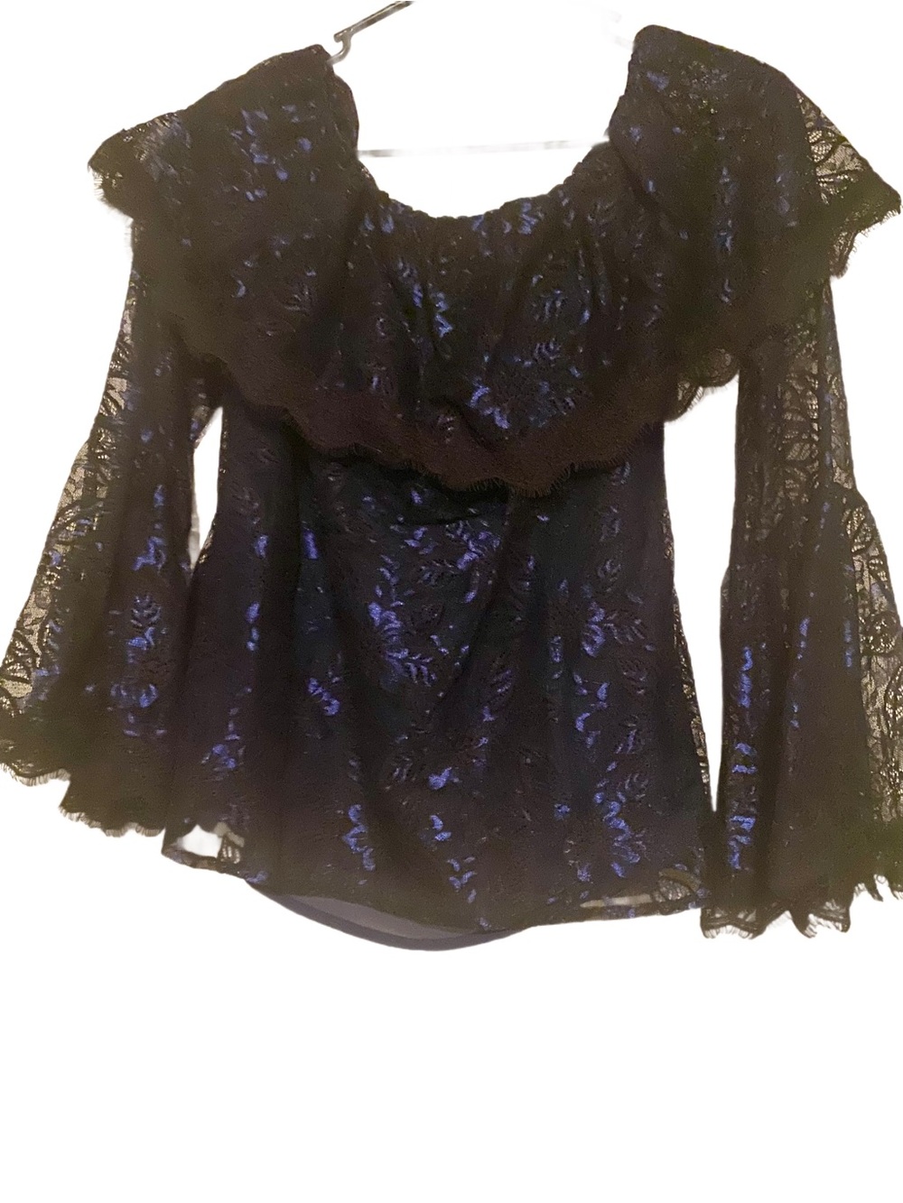 White House Black Market Black Lace Off-Shoulder Blouse